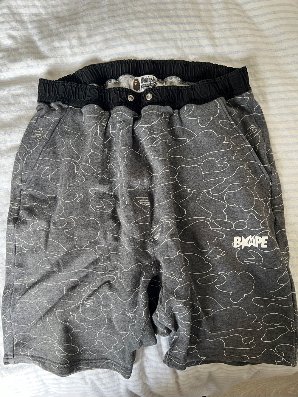 BAPE Kids Black & Gray Outline Camo Shorts